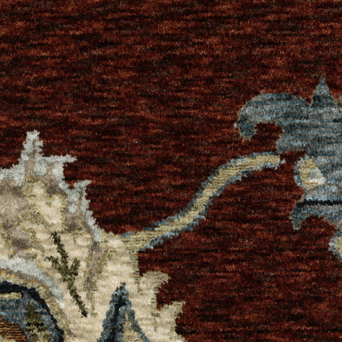 8' Red Teal And Green Oriental Runner Rug With Fringe