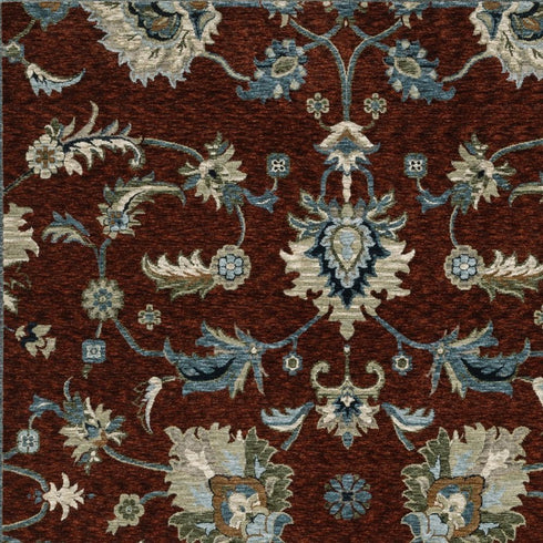 8' Red Teal And Green Oriental Runner Rug With Fringe