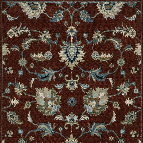 8' Red Teal And Green Oriental Runner Rug With Fringe