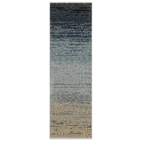 8' X 11' Blue And Beige Ombre Area Rug With Fringe