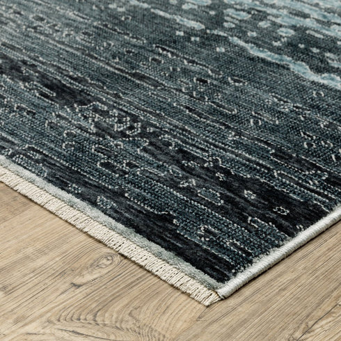 8' X 11' Blue And Beige Ombre Area Rug With Fringe