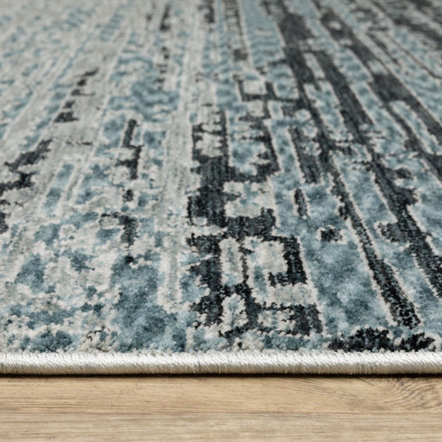 8' X 11' Blue And Beige Ombre Area Rug With Fringe
