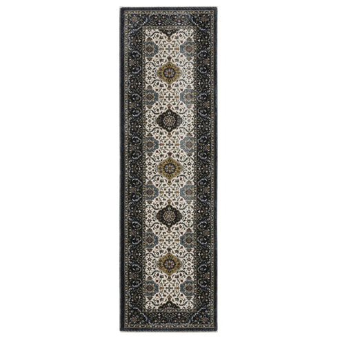 8' X 11' Ivory Medallion Area Rug With Fringe