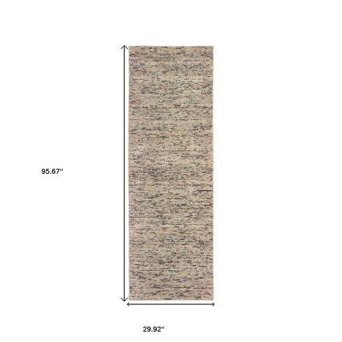 8' Ivory And Sand Hand Tufted Runner Rug