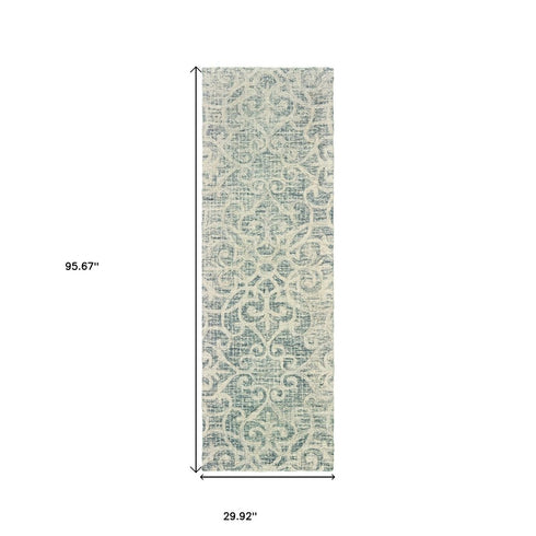 8' X 10' Gray And Ivory Wool Geometric Hand Tufted Area Rug
