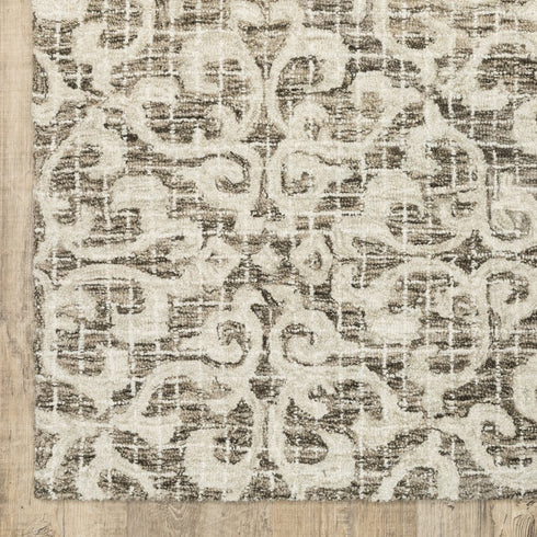8' X 10' Brown And Ivory Wool Floral Hand Tufted Area Rug