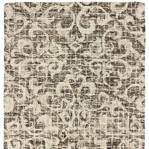 8' X 10' Brown And Ivory Wool Floral Hand Tufted Area Rug