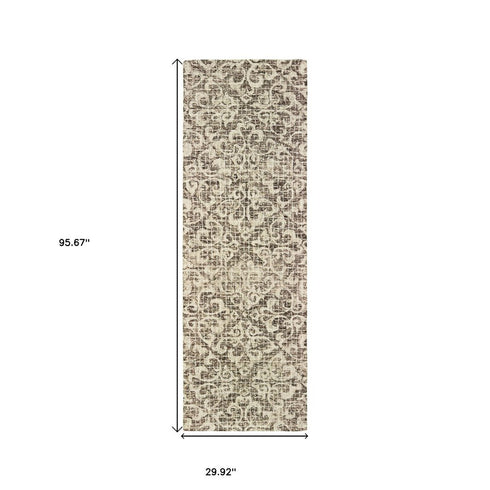 8' X 10' Brown And Ivory Wool Floral Hand Tufted Area Rug