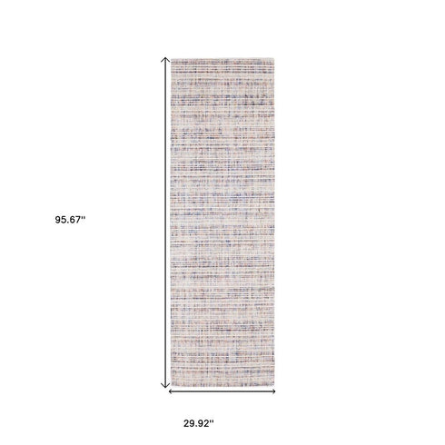 8' X 10' Ivory Blue And Yellow Striped Hand Tufted Area Rug