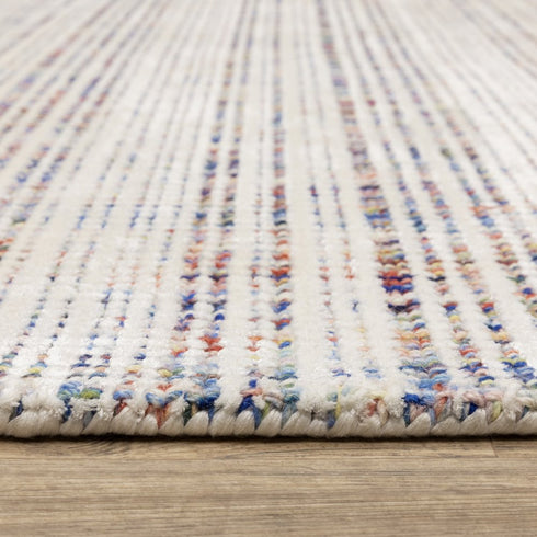 8' X 10' Ivory Blue And Yellow Striped Hand Tufted Area Rug