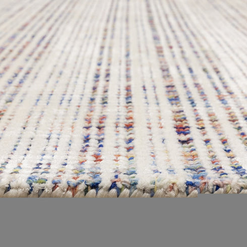 8' X 10' Ivory Blue And Yellow Striped Hand Tufted Area Rug