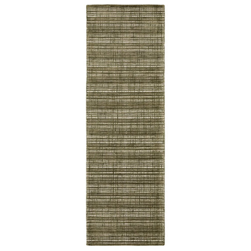 8' X 10' Green And Ivory Striped Hand Tufted Area Rug