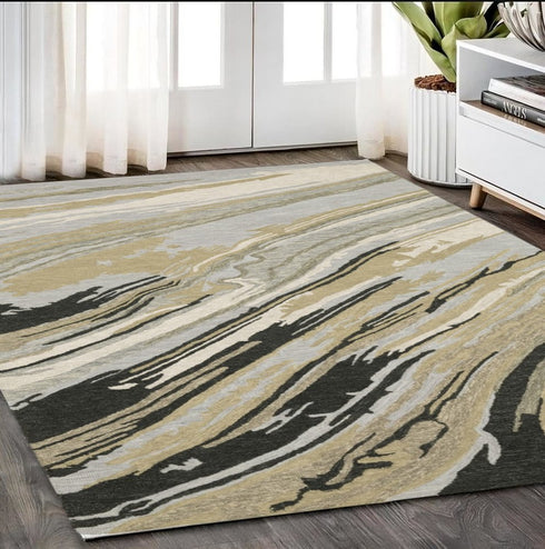 8' X 10' Gray Wool Abstract Hand Tufted Area Rug