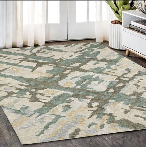 8' X 10' Gray And Teal Wool Abstract Hand Tufted Area Rug