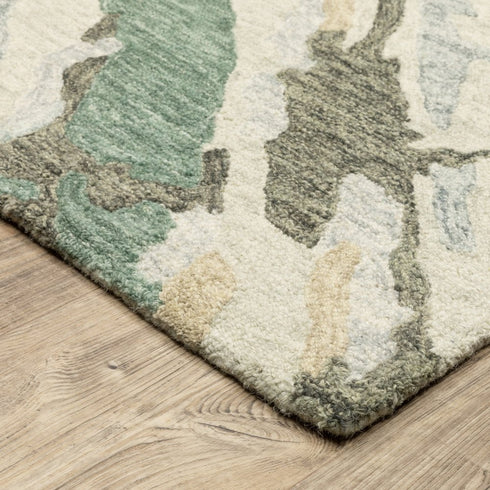 8' X 10' Gray And Teal Wool Abstract Hand Tufted Area Rug