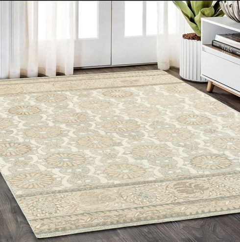 8' X 10' Sand Wool Floral Hand Tufted Area Rug