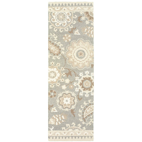 8' X 10' Gray And Sand Wool Floral Hand Tufted Area Rug