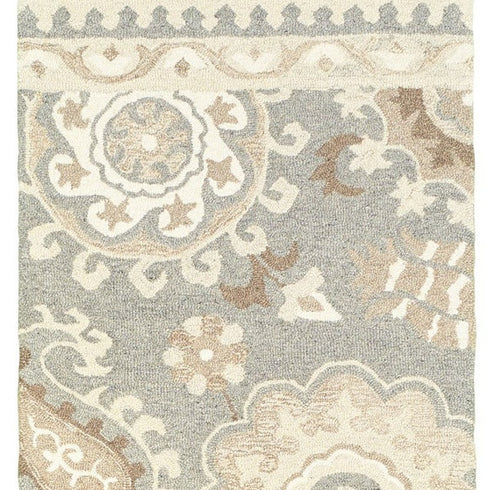 8' X 10' Gray And Sand Wool Floral Hand Tufted Area Rug