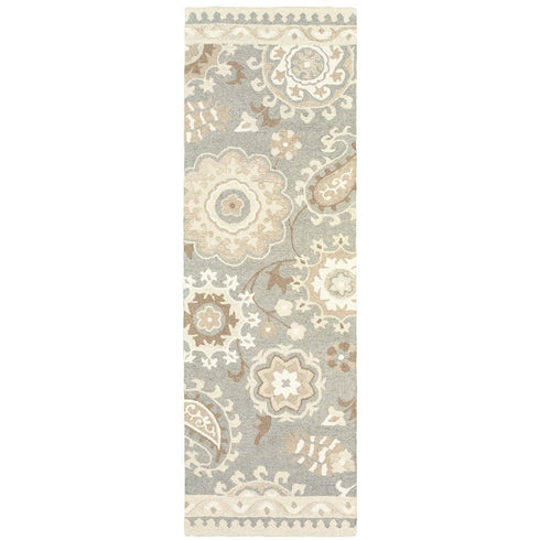 8' X 10' Gray And Sand Wool Floral Hand Tufted Area Rug