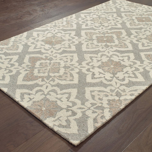 8' X 10' Gray And Sand Wool Geometric Hand Tufted Area Rug
