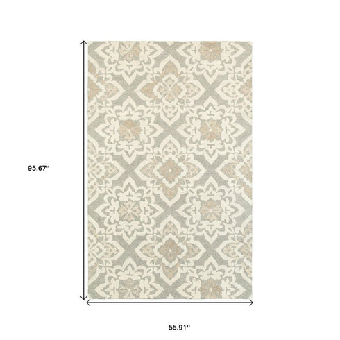 8' X 10' Gray And Sand Wool Geometric Hand Tufted Area Rug