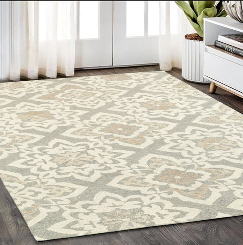 8' X 10' Gray And Sand Wool Geometric Hand Tufted Area Rug