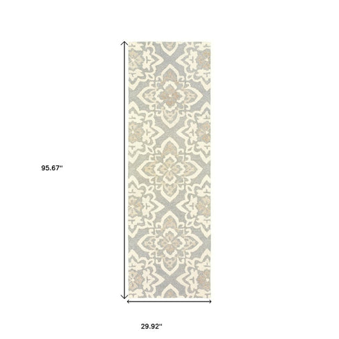 8' X 10' Gray And Sand Wool Geometric Hand Tufted Area Rug