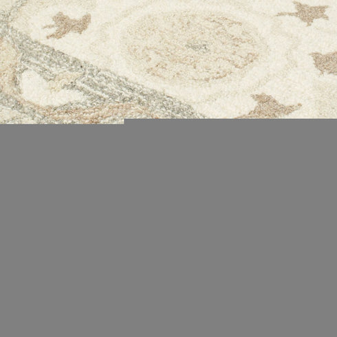 8' Ivory And Gray Wool Floral Hand Tufted Runner Rug