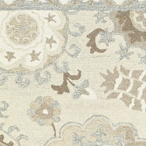 8' Ivory And Gray Wool Floral Hand Tufted Runner Rug