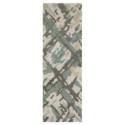 8' X 10' Gray And Teal Wool Abstract Hand Tufted Area Rug