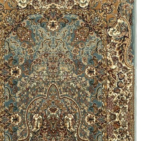 10' Blue And Gold Medallion Runner Rug With Fringe