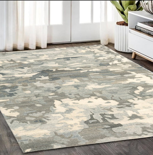 8' X 10' Gray And Charcoal Wool Abstract Hand Tufted Area Rug