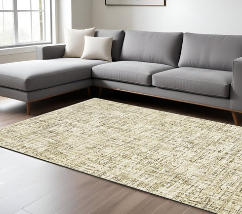 8' X 11' Ivory And Brown Abstract Area Rug