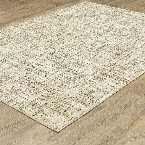 8' X 11' Ivory And Brown Abstract Area Rug