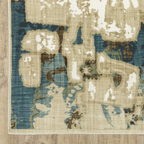 8' X 11' Beige Brown And Blue Abstract Area Rug