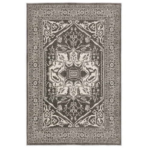 8' X 11' Gray And Ivory Oriental Area Rug