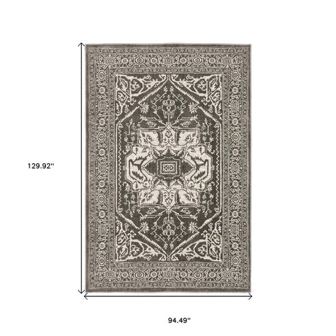 8' X 11' Gray And Ivory Oriental Area Rug