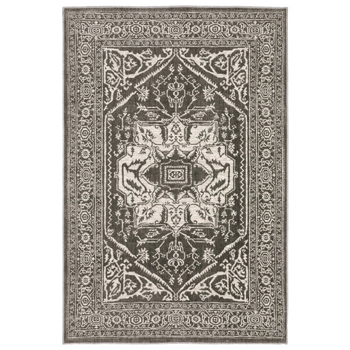 8' X 11' Gray And Ivory Oriental Area Rug