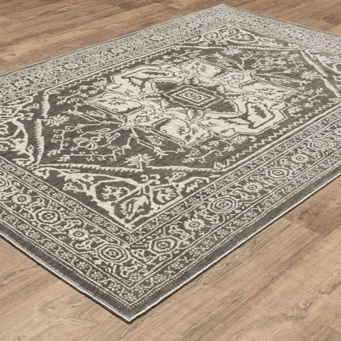 8' X 11' Gray And Ivory Oriental Area Rug