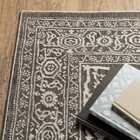 8' X 11' Gray And Ivory Oriental Area Rug