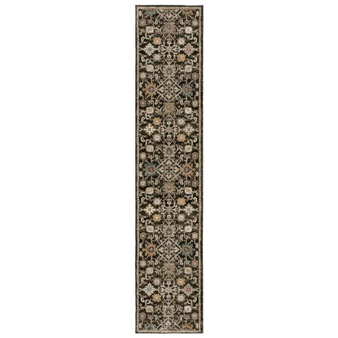 8' Brown Gray And Tan Oriental Runner Rug
