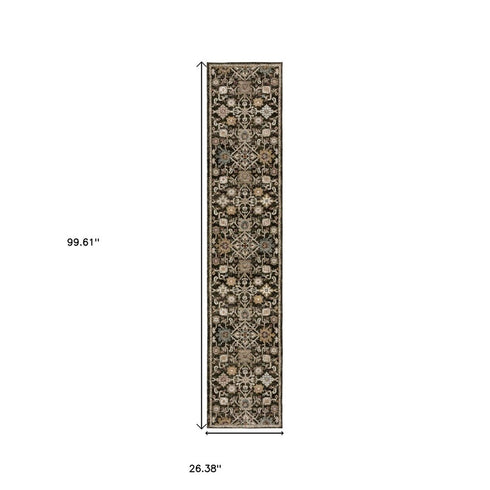 8' Brown Gray And Tan Oriental Runner Rug