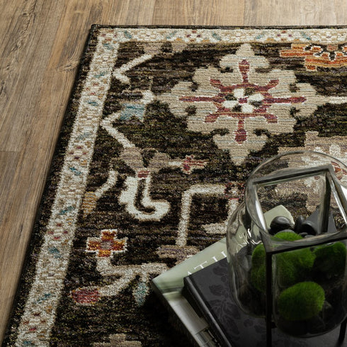 8' Brown Gray And Tan Oriental Runner Rug