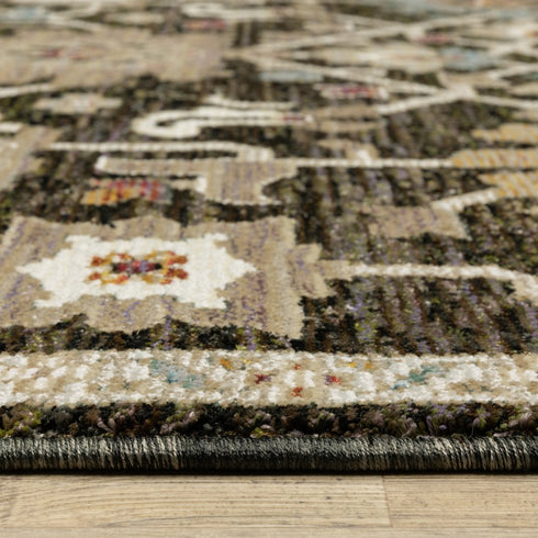 8' Brown Gray And Tan Oriental Runner Rug