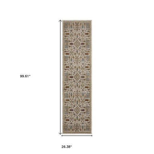 8' X 11' Ivory And Gold Oriental Area Rug