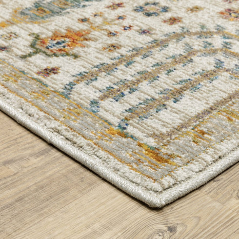 8' X 11' Ivory And Gold Oriental Area Rug