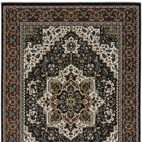 8' X 11' Navy Blue Medallion Area Rug With Fringe