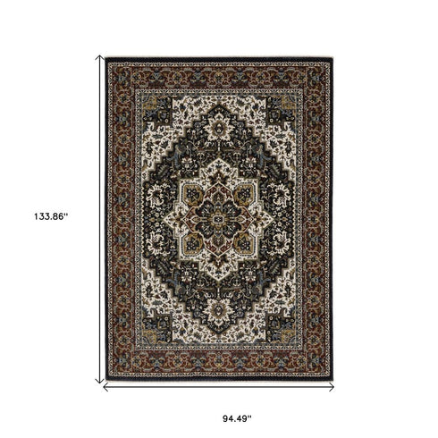 8' X 11' Navy Blue Medallion Area Rug With Fringe