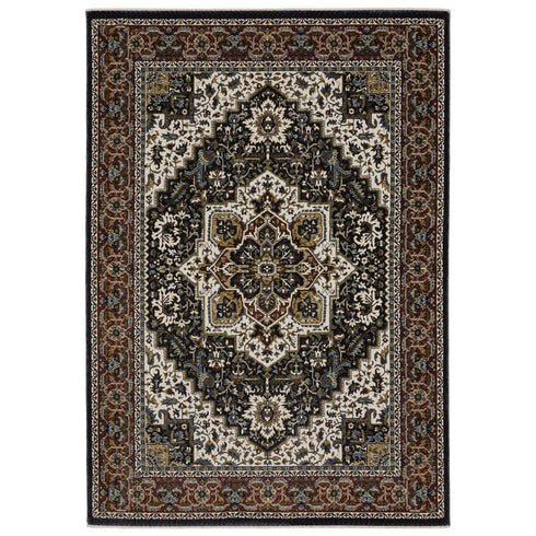 8' X 11' Navy Blue Medallion Area Rug With Fringe