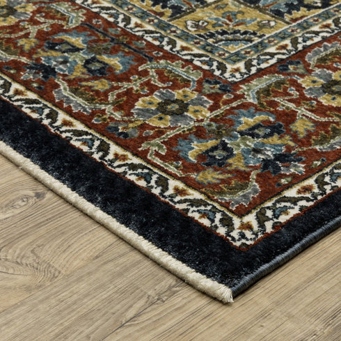 8' X 11' Navy Blue Medallion Area Rug With Fringe